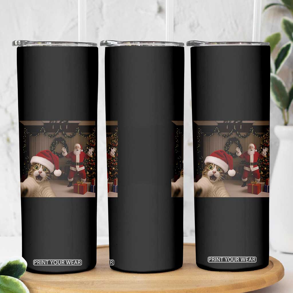 Funny Cat With Santa Selfie Christmas Skinny Tumbler TS14 Print Your Wear