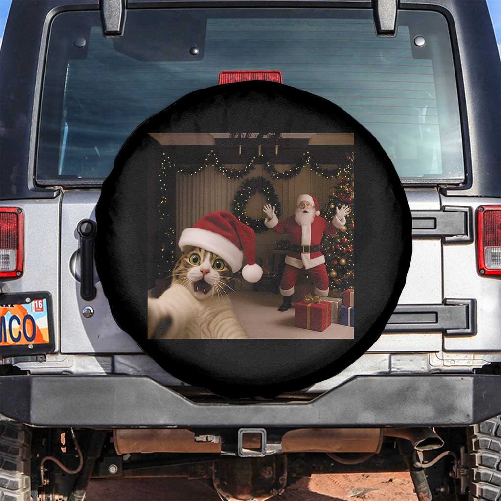 Funny Cat With Santa Selfie Christmas Spare Tire Cover TS14 No hole Black Print Your Wear