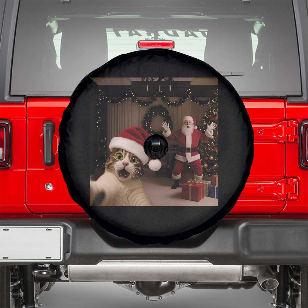 Funny Cat With Santa Selfie Christmas Spare Tire Cover TS14 Black Print Your Wear