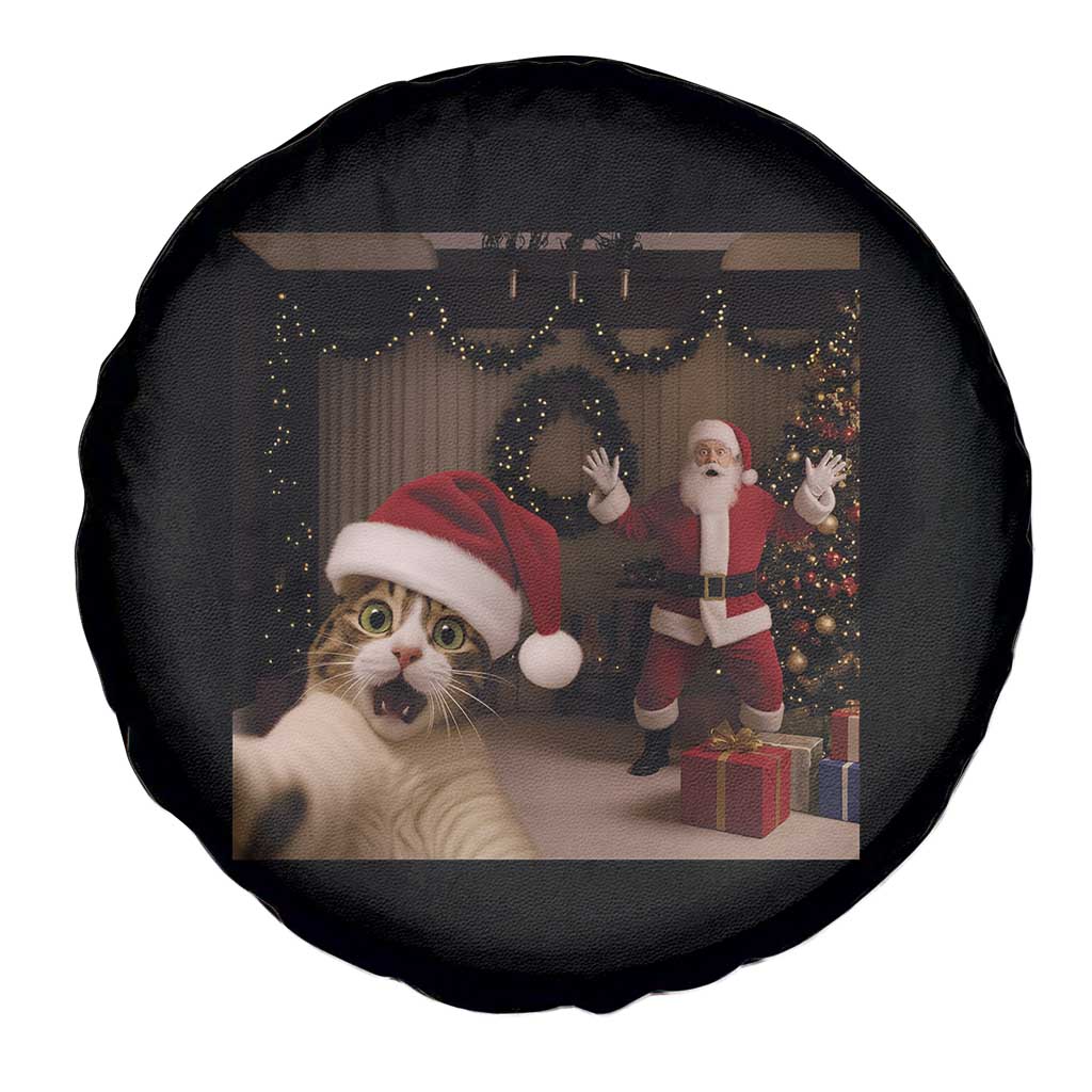 Funny Cat With Santa Selfie Christmas Spare Tire Cover - Print Your Wear