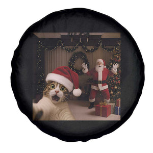 Funny Cat With Santa Selfie Christmas Spare Tire Cover - Print Your Wear