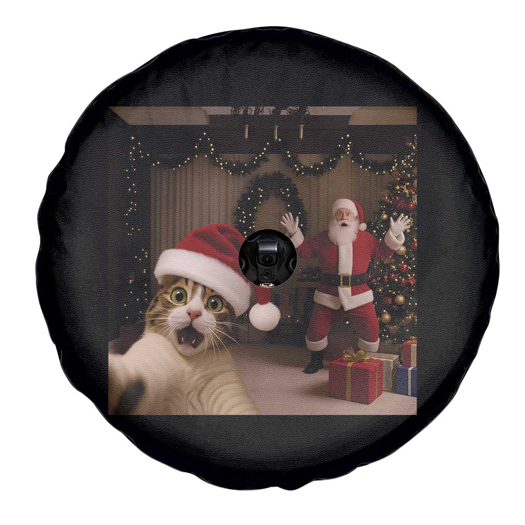 Funny Cat With Santa Selfie Christmas Spare Tire Cover - Print Your Wear