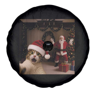 Funny Cat With Santa Selfie Christmas Spare Tire Cover - Print Your Wear