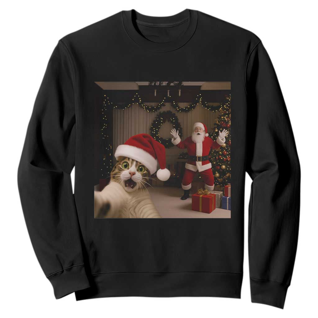 Funny Cat With Santa Selfie Christmas Sweatshirt TS14 Black Print Your Wear