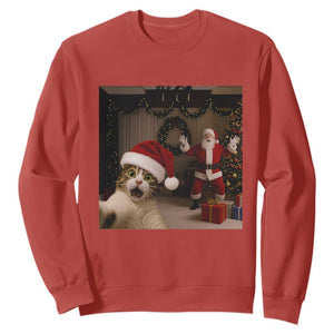Funny Cat With Santa Selfie Christmas Sweatshirt TS14 Red Print Your Wear