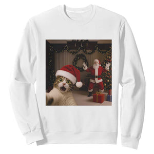 Funny Cat With Santa Selfie Christmas Sweatshirt TS14 White Print Your Wear