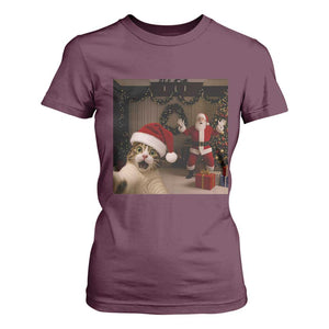 Funny Cat With Santa Selfie Christmas T Shirt For Women TS14 Maroon Print Your Wear