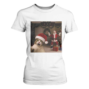 Funny Cat With Santa Selfie Christmas T Shirt For Women TS14 White Print Your Wear
