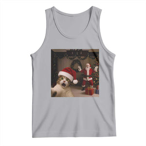 Funny Cat With Santa Selfie Christmas Tank Top TS14 Athletic Heather Print Your Wear