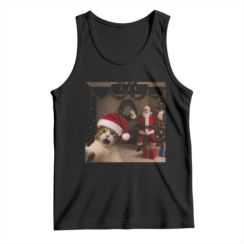 Funny Cat With Santa Selfie Christmas Tank Top TS14 Black Print Your Wear