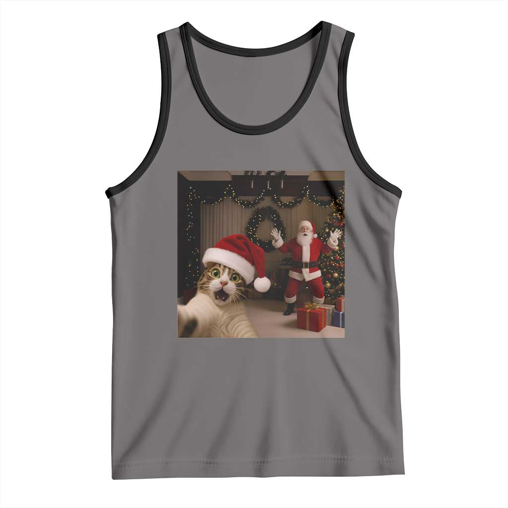 Funny Cat With Santa Selfie Christmas Tank Top TS14 Deep Heather Black Print Your Wear