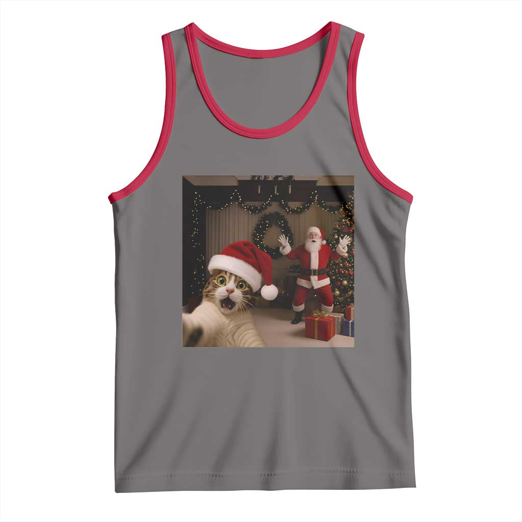 Funny Cat With Santa Selfie Christmas Tank Top TS14 Deep Heather Red Print Your Wear