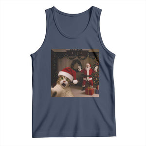 Funny Cat With Santa Selfie Christmas Tank Top TS14 Navy Print Your Wear