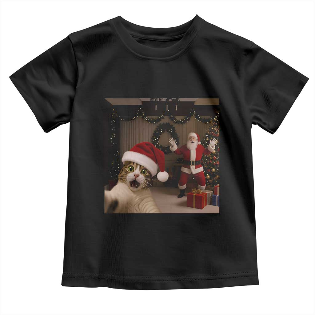Funny Cat With Santa Selfie Christmas Toddler T Shirt TS14 Black Print Your Wear