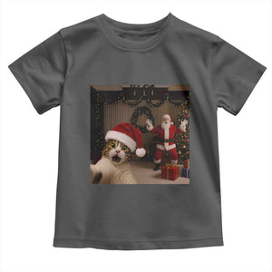 Funny Cat With Santa Selfie Christmas Toddler T Shirt TS14 Dark Heather Print Your Wear