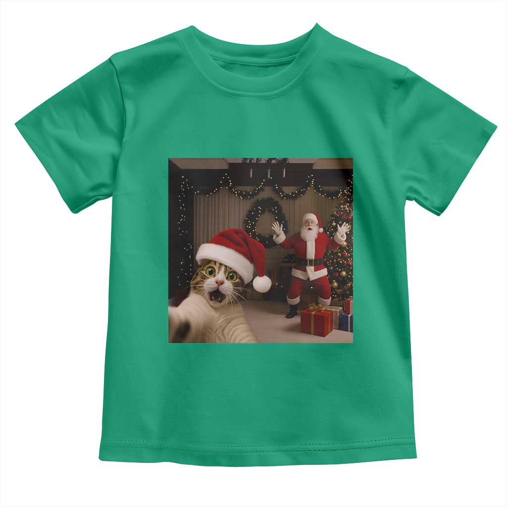 Funny Cat With Santa Selfie Christmas Toddler T Shirt TS14 Irish Green Print Your Wear