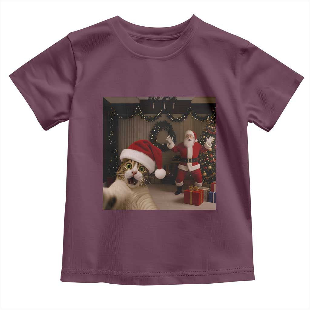 Funny Cat With Santa Selfie Christmas Toddler T Shirt TS14 Maroon Print Your Wear
