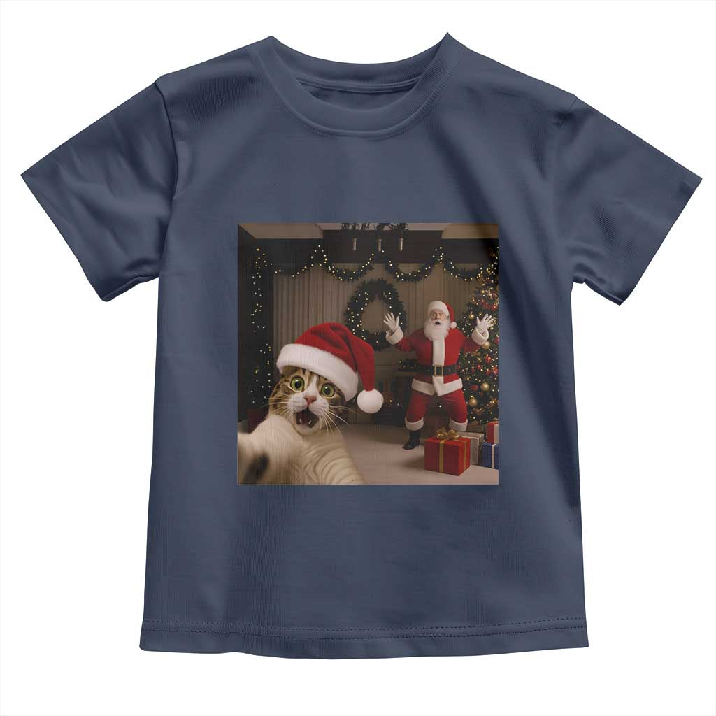 Funny Cat With Santa Selfie Christmas Toddler T Shirt TS14 Navy Print Your Wear