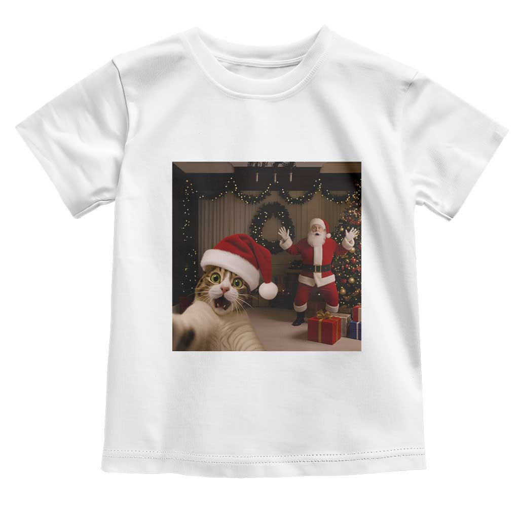 Funny Cat With Santa Selfie Christmas Toddler T Shirt TS14 White Print Your Wear