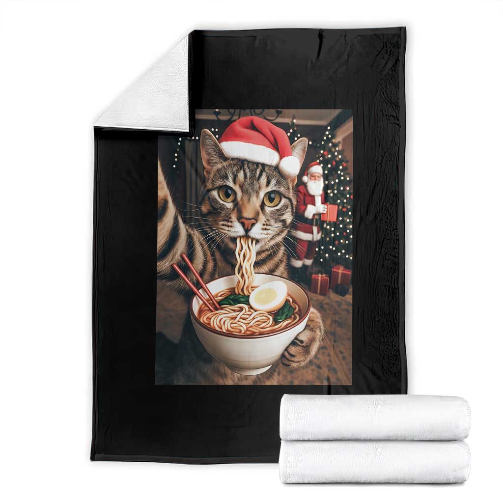 Funny Cat Ramen Selfie With Santa Christmas Throw Blanket TS14 Black Print Your Wear