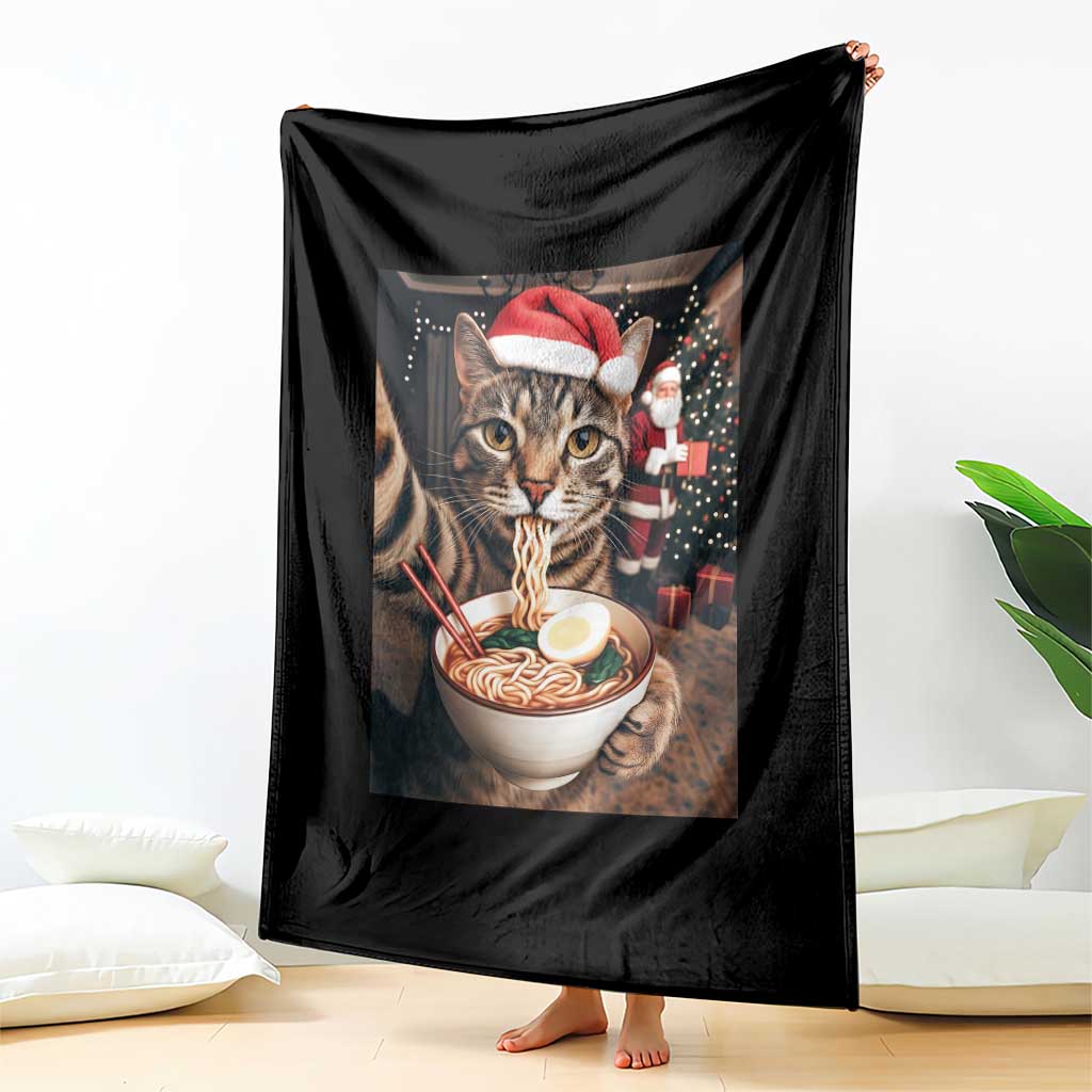 Funny Cat Ramen Selfie With Santa Christmas Throw Blanket TS14 Print Your Wear