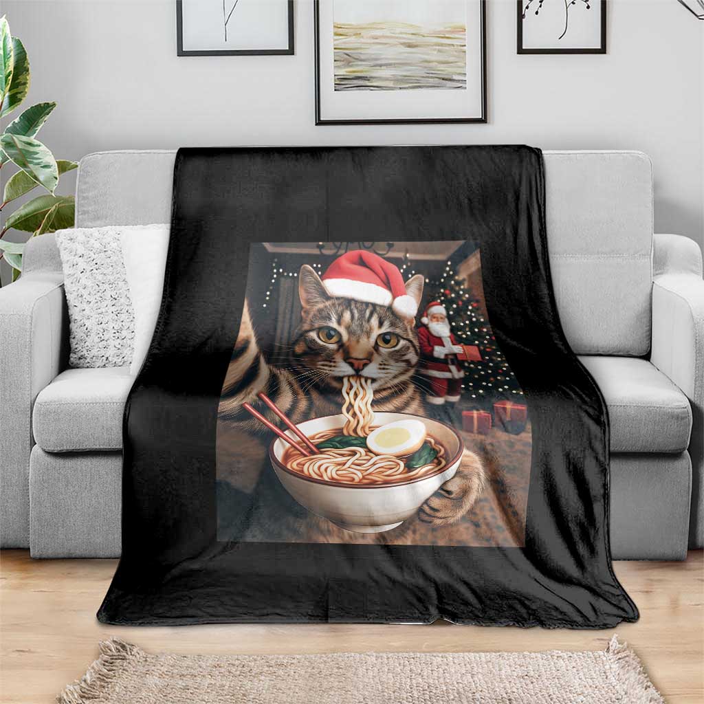 Funny Cat Ramen Selfie With Santa Christmas Throw Blanket TS14 Print Your Wear
