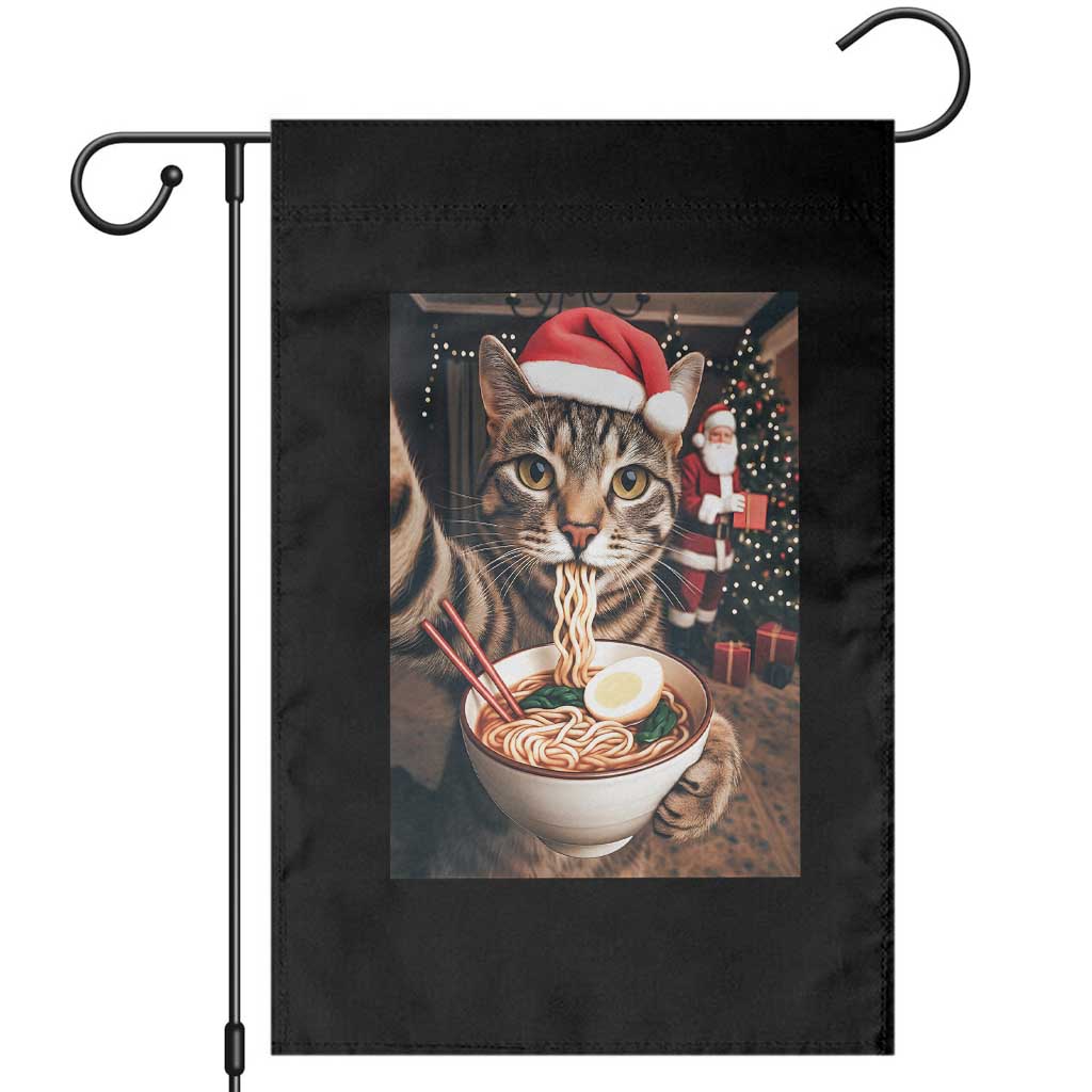 Funny Cat Ramen Selfie With Santa Christmas Garden Flag TS14 Black Print Your Wear