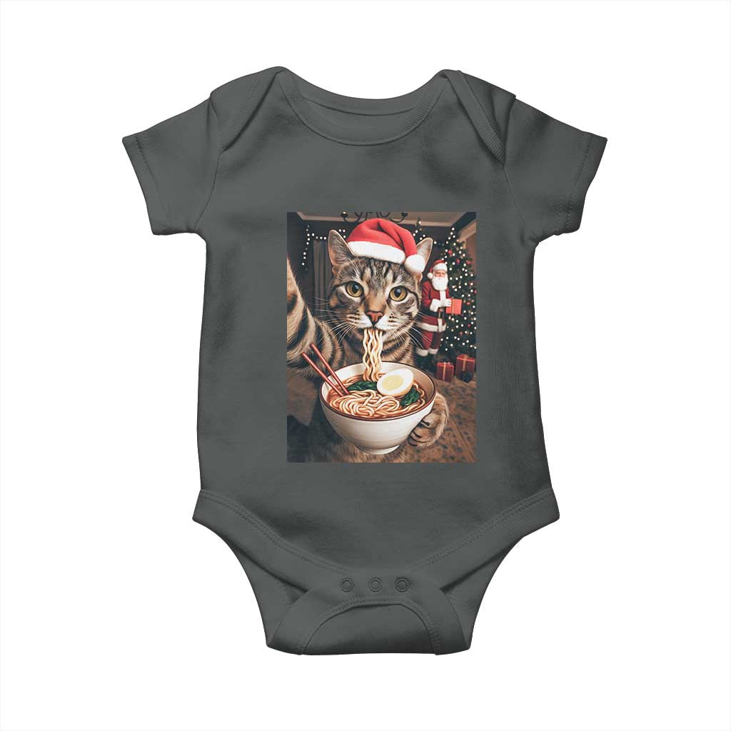 Funny Cat Ramen Selfie With Santa Christmas Baby Onesie TS14 Dark Heather Print Your Wear
