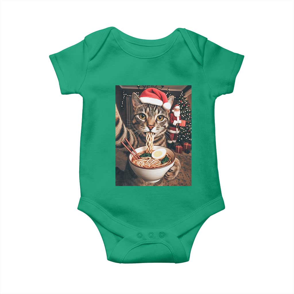 Funny Cat Ramen Selfie With Santa Christmas Baby Onesie TS14 Irish Green Print Your Wear