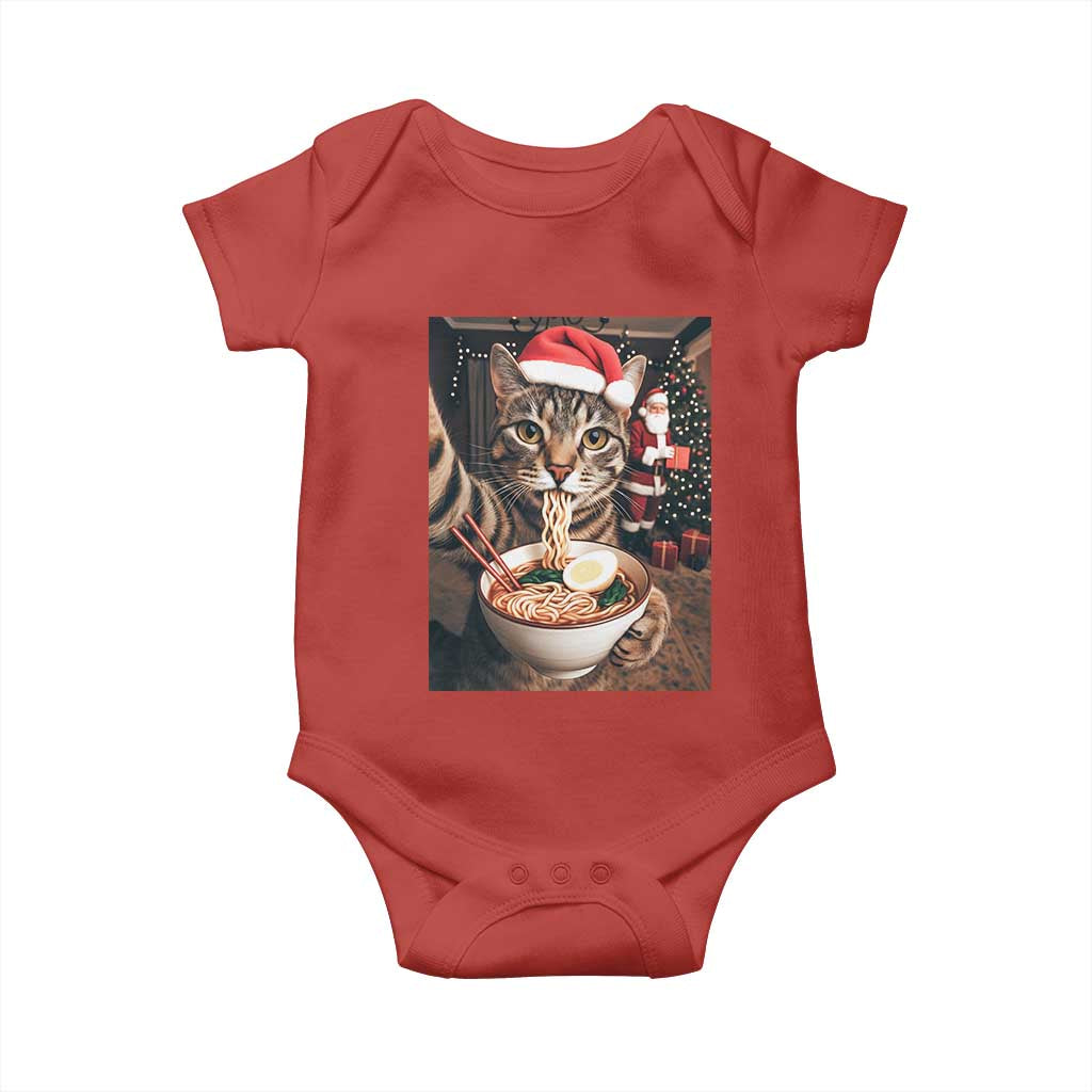 Funny Cat Ramen Selfie With Santa Christmas Baby Onesie TS14 Red Print Your Wear