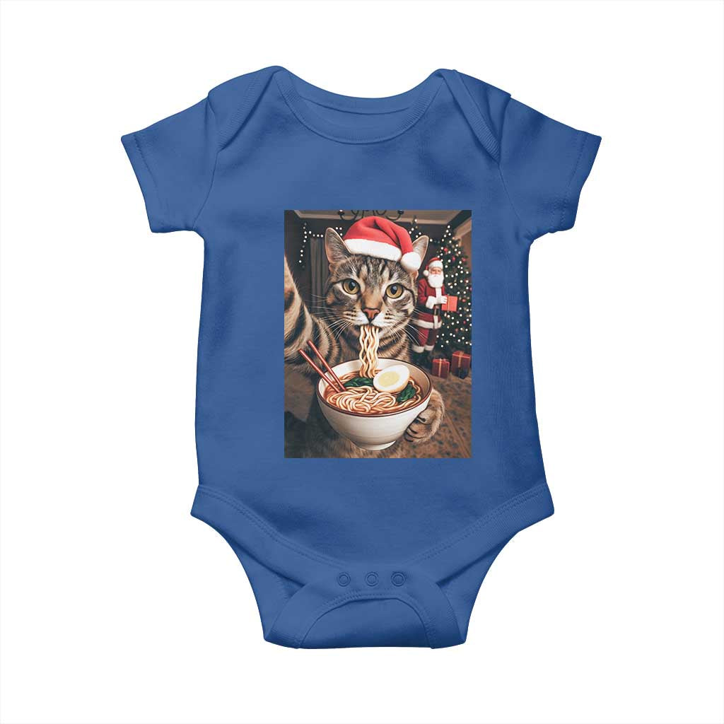Funny Cat Ramen Selfie With Santa Christmas Baby Onesie TS14 Royal Blue Print Your Wear