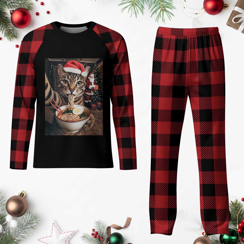 Funny Cat Ramen Selfie With Santa Christmas Plaid Pajama Set TS14 Buffalo Plaid Print Your Wear