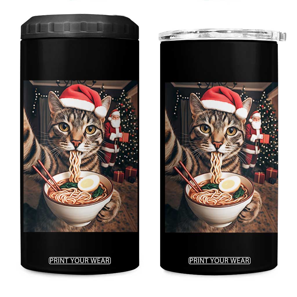 Funny Cat Ramen Selfie With Santa Christmas 4 in 1 Can Cooler Tumbler TS14 One Size: 16 oz Black Print Your Wear