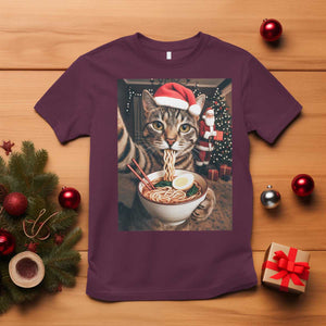Funny Cat Ramen Selfie With Santa Christmas T Shirt TS14 Maroon Print Your Wear