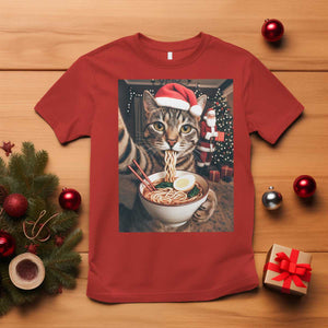 Funny Cat Ramen Selfie With Santa Christmas T Shirt TS14 Red Print Your Wear