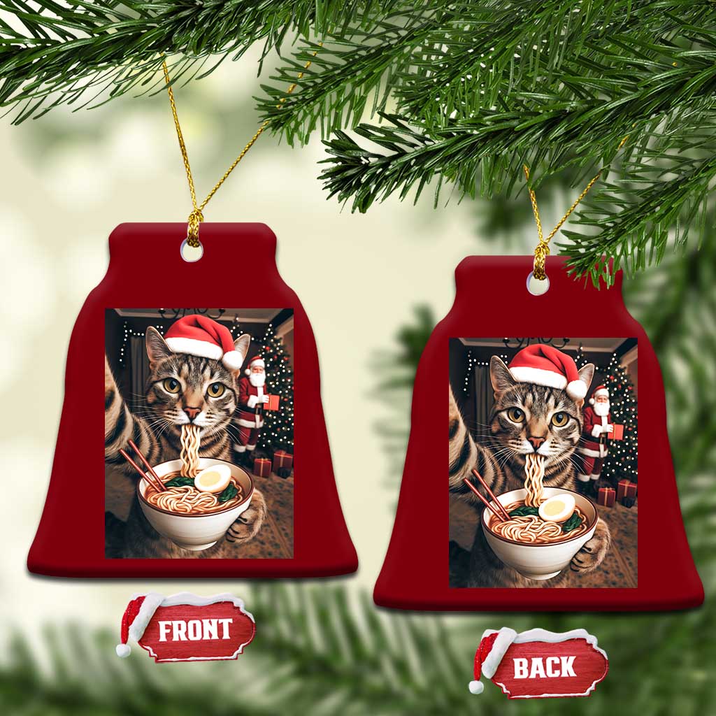 Funny Cat Ramen Selfie With Santa Christmas Ceramic Ornament TS14 Print Your Wear