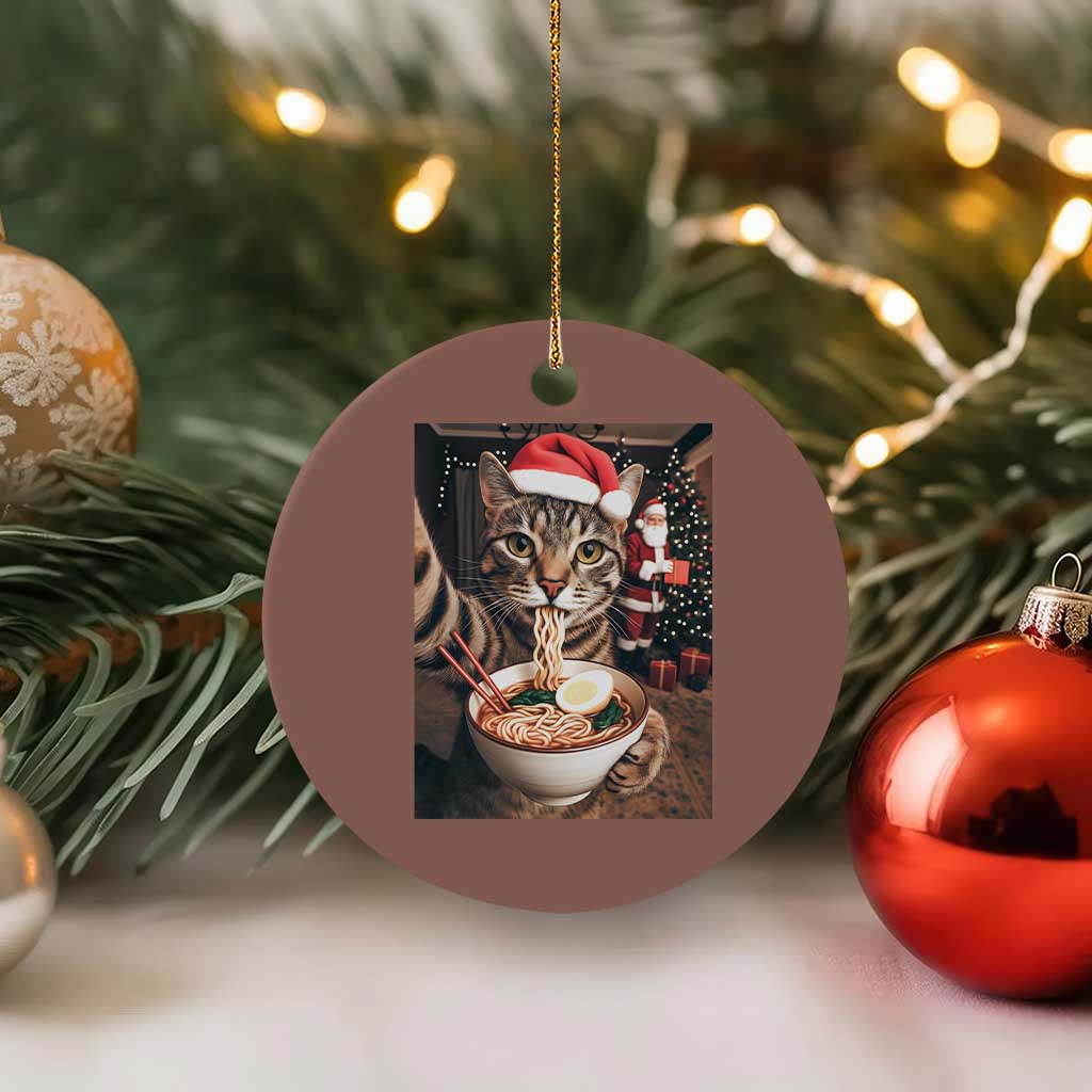 Funny Cat Ramen Selfie With Santa Christmas Ceramic Ornament TS14 1pc Mocha Print Your Wear