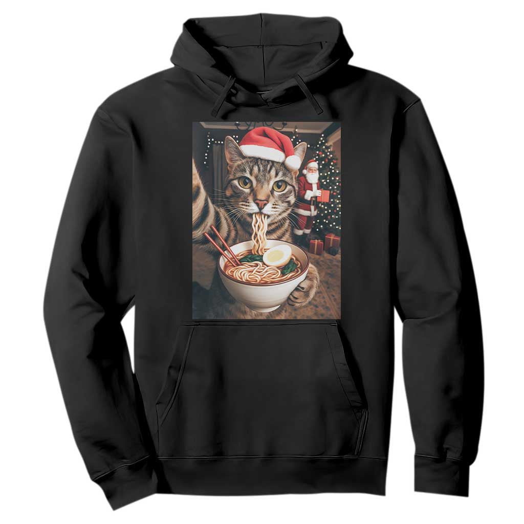 Funny Cat Ramen Selfie With Santa Christmas Hoodie TS14 Black Print Your Wear