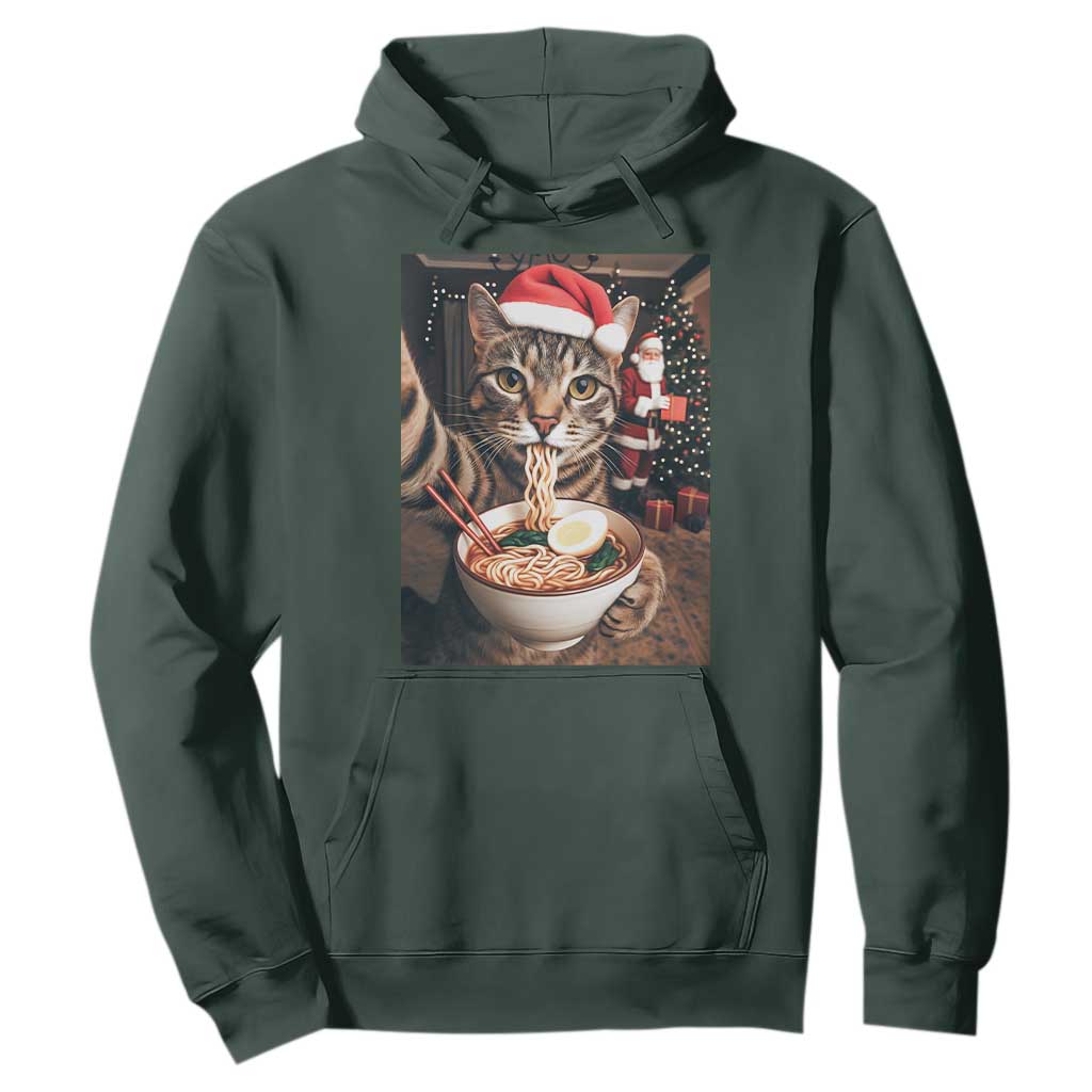 Funny Cat Ramen Selfie With Santa Christmas Hoodie TS14 Dark Forest Green Print Your Wear