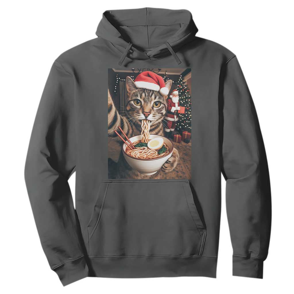 Funny Cat Ramen Selfie With Santa Christmas Hoodie TS14 Dark Heather Print Your Wear