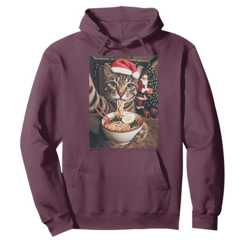 Funny Cat Ramen Selfie With Santa Christmas Hoodie TS14 Maroon Print Your Wear