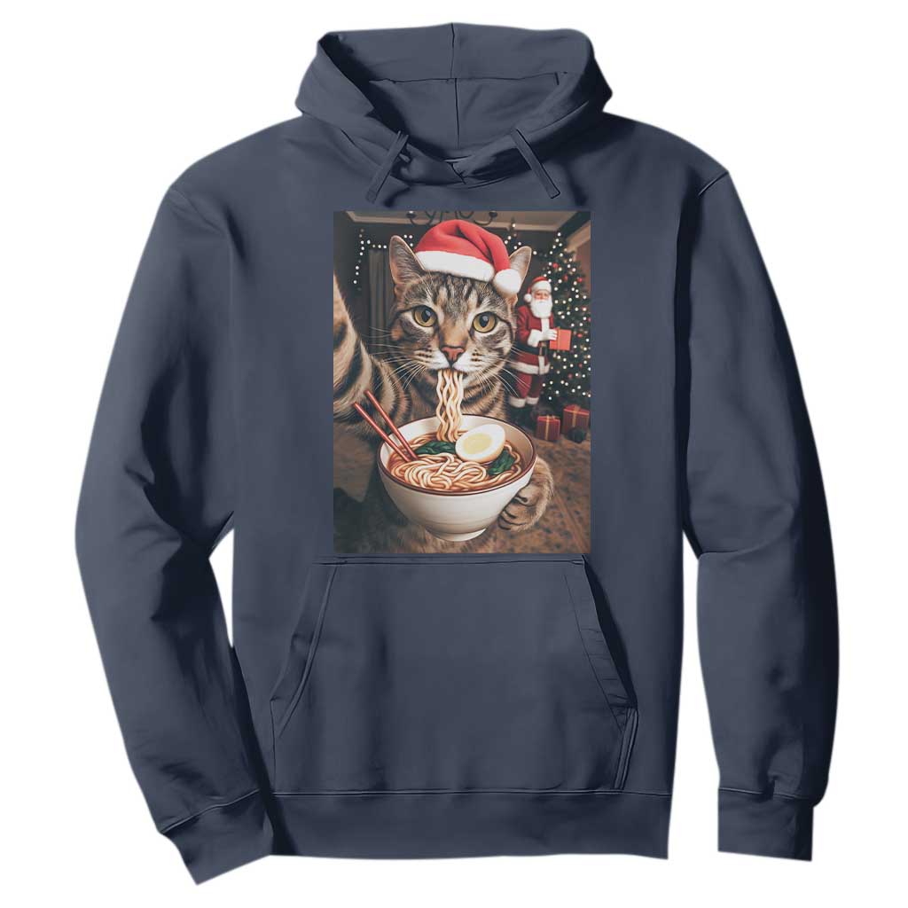 Funny Cat Ramen Selfie With Santa Christmas Hoodie TS14 Navy Print Your Wear