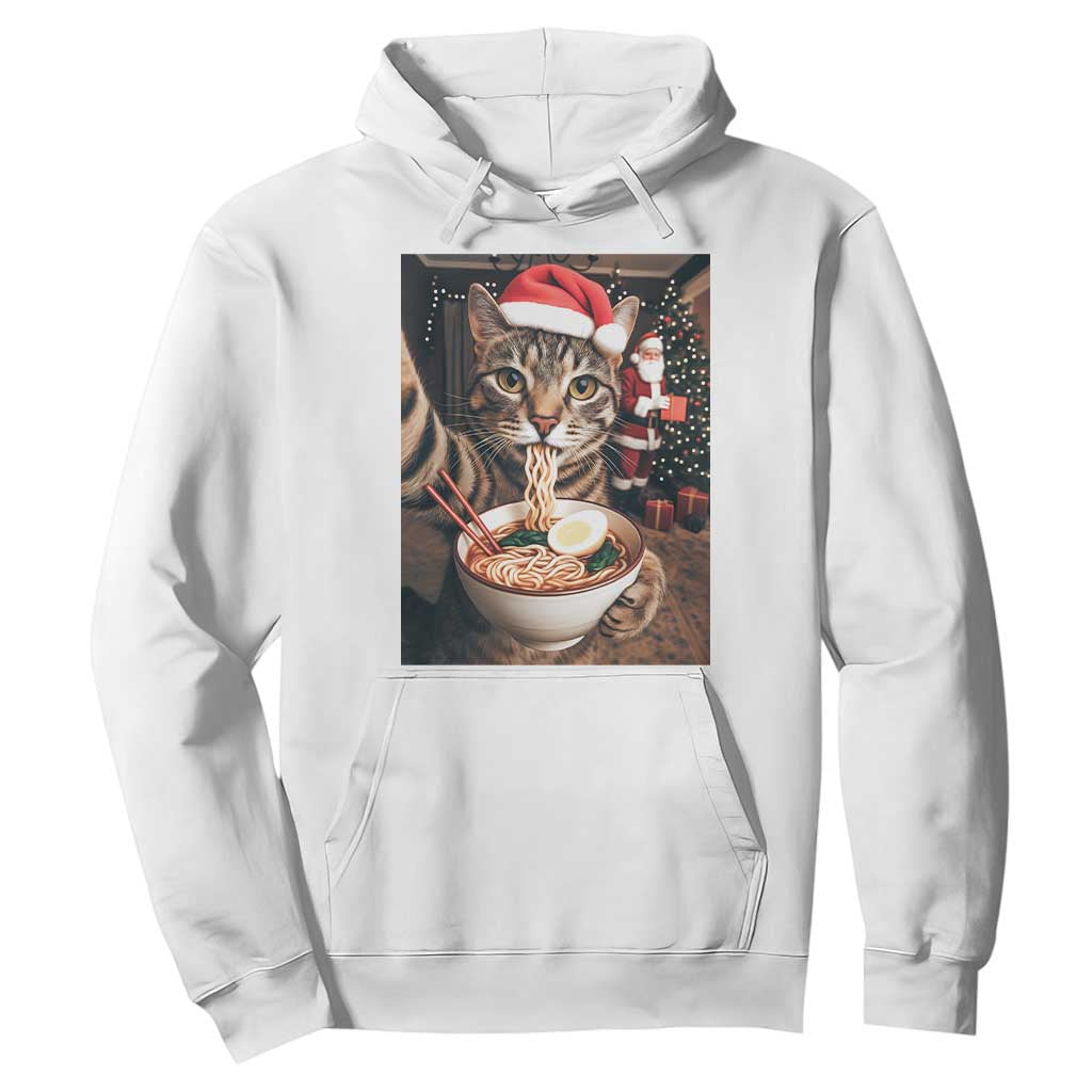 Funny Cat Ramen Selfie With Santa Christmas Hoodie TS14 White Print Your Wear