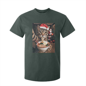 Funny Cat Ramen Selfie With Santa Christmas T Shirt For Kid TS14 Dark Forest Green Print Your Wear