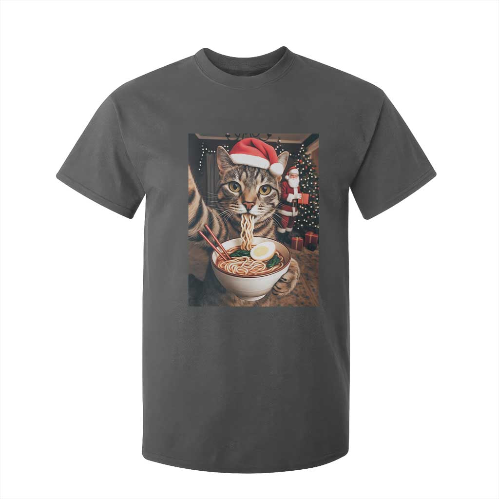 Funny Cat Ramen Selfie With Santa Christmas T Shirt For Kid TS14 Dark Heather Print Your Wear