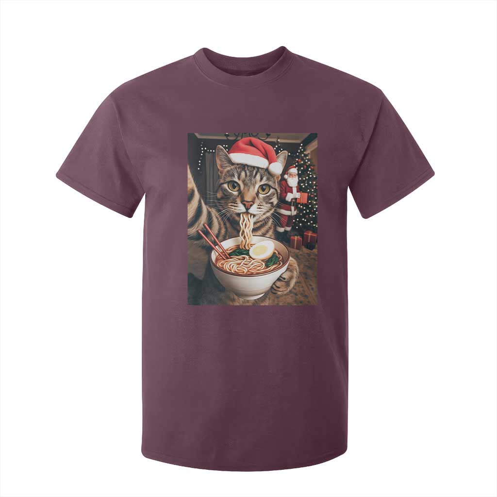 Funny Cat Ramen Selfie With Santa Christmas T Shirt For Kid TS14 Maroon Print Your Wear