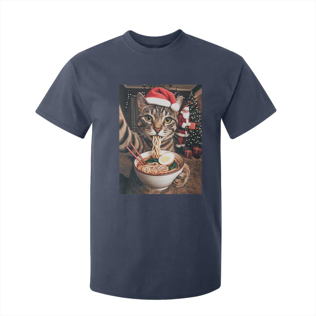 Funny Cat Ramen Selfie With Santa Christmas T Shirt For Kid TS14 Navy Print Your Wear