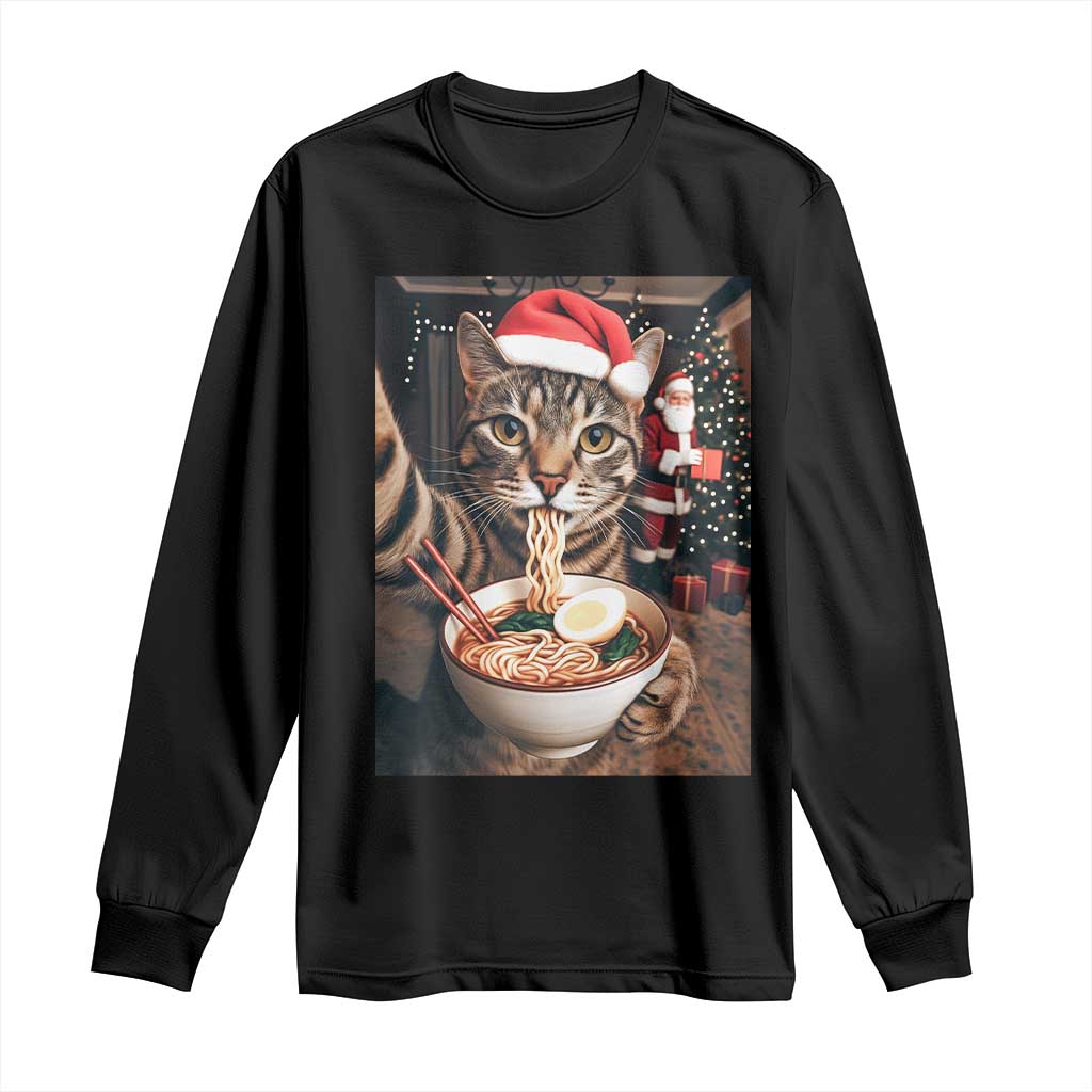 Funny Cat Ramen Selfie With Santa Christmas Long Sleeve Shirt TS14 Black Print Your Wear