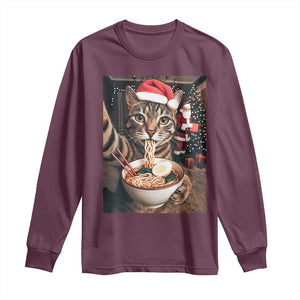 Funny Cat Ramen Selfie With Santa Christmas Long Sleeve Shirt TS14 Maroon Print Your Wear