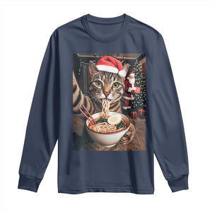 Funny Cat Ramen Selfie With Santa Christmas Long Sleeve Shirt TS14 Navy Print Your Wear
